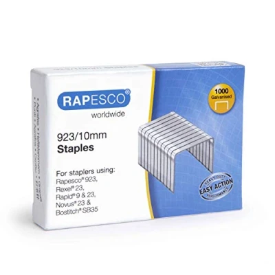 Image of Rapesco 1237 923/10 mm Galvanised Staples, Type 23, Box of 1000
