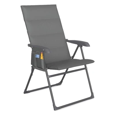 Image of Premium 5‑Position Reclining Folding Garden Chair Padded High‑Back Camping Deck &amp; Fishing Chairs with Side Pocket, Holds 120 kg Portable Outdoor Patio Loungers (1, Grey)