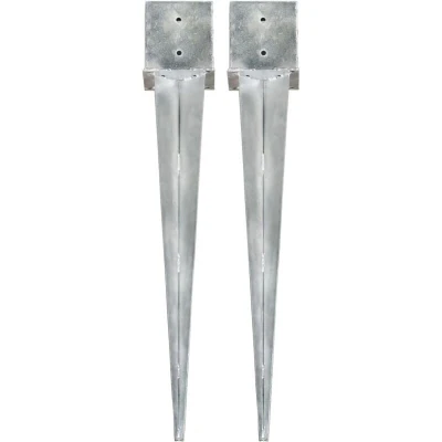 Image of vidaXL Ground Spikes 2 pcs Silver 14x14x91 cm Galvanised Steel