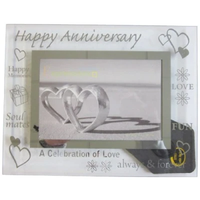 Image of Sixtrees 3 280 64 6 x 4 inch Moments Happy Anniversary Glass and Mirror Photo Frame