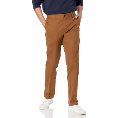 Image of Amazon Essentials Men&#039;s Slim Fit Wrinkle Resistant Flat Front Chino Trouser, Dark Khaki Brown, 40W / 32L