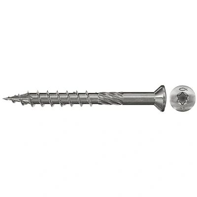 Image of fischer Decking Screws 5.0 x 50 Countersunk Head Partially Threaded Stainless Steel A2 Inner Star Torx Drive for Screwing Patio Planking on Wooden Substructures Pack of 500