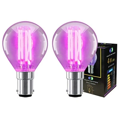 Image of 2 x 4w Purple LED Golf Ball Light Bulb B15 SBC Clear Glass G45 Filament