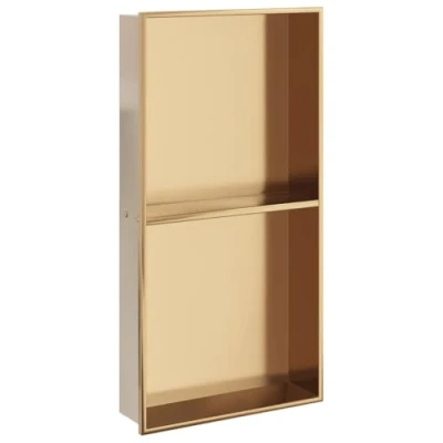 Image of vidaXL Shower Niche Wall Recessed Shelf Brushed Gold Stainless Steel, 32x62x9cm Bathroom Storage
