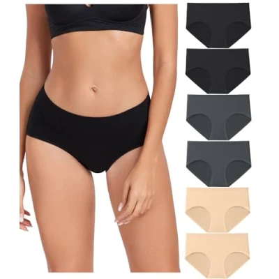 Image of wirarpa Underwear Women Cotton Ladies Knickers Comfortable Pants for Full Coverage Briefs 6 Pack 2Black 2Grey 2Beige Size X Small