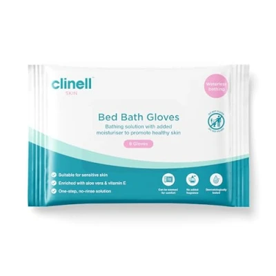 Image of Carell Bed Bath Gloves Pack of 8 Easy to use, Containing Aloe Vera, Dermotologically Tested, Alcohol Free, Gentle pH Neutral Formula