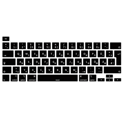 Image of MiNGFi German QWERTZ Silicone Keyboard Cover for MacBook Pro 16&quot; M1 (2019+) Model A2141 13&quot; (2020+) A2338 A2289 A2251 EU/ISO layout Black