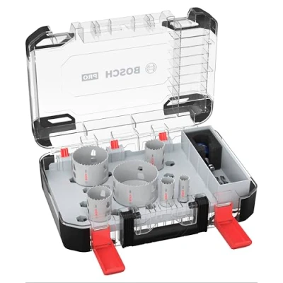 Image of Bosch 9X PRO Multi Material Power Change Plus Hole Saw Set Transparent Case (for Softwood, Drywall, Ø 19, 25, 38, 44, 68, 83 mm, Professional Accessory Rotary Drill/Drivers)