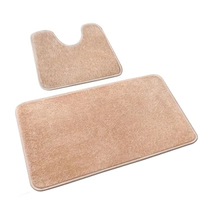 Image of Rururug Bath Mat Set Washable Microfiber Bathroom Sets 2 Piece Non Slip Mats for and Toilet Mat, Beige Rug 50x80cm+50x40cm