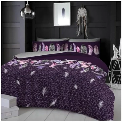 Image of GC GAVENO CAVAILIA Feather Duvet Double Bed Set, Breathable Geometric Shape Bedding Reversible Diamond Quilt Cover, Purple