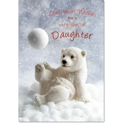 Image of doodlecards Daughter Christmas Card Polar Bear and Snowball Medium Size for with Plain Envelope