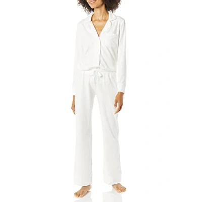 Image of Amazon Essentials Women&#039;s Cotton Modal Long Sleeve Shirt and Full Length Bottom Pyjama Set, White, XL Plus