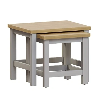Image of Amazon Brand Movian Arlington Nest of Tables, Engineered Wood End Table, Square, Grey &amp; Oak, H 40 x W 36 D 39 Cm