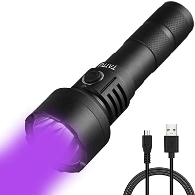 Image of TATTU U2 UV Torch Rechargeable 395nm Black Light Flashlight Blacklight 10W Ultraviolet LED Lamp with Micro USB Charging Cable
