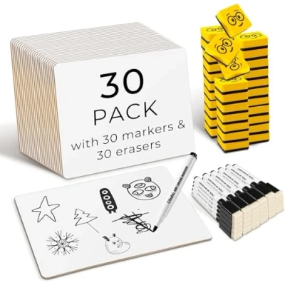 Image of 30 Pack Mini Dry Erase Whiteboard A4, Ohuhu 22 x cm Double Sided with Pens and Erasers, Portable Small White Boards Drawing Learning for Kid Students Classroom, Home, Office