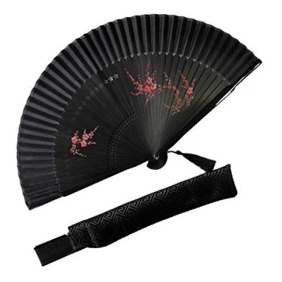 Image of Eastern Wind Japanese Chinese fan Folding with Bamboo for Women,Hand fans women Wedding 8.3&quot; (Black)