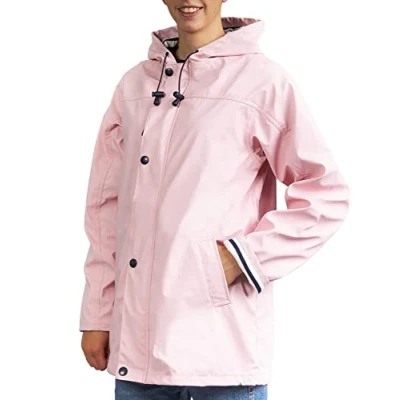 Image of Breizh Ocean Women&#039;s Armor Mackintosh, Mixed Waterproof Coat, Sailor Style Striped Lining XS to 4XL (Light Pink, M)
