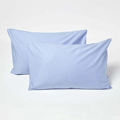 Image of HOMESCAPES Blue Kid’s Pillowcases 60 x 40 cm 2 Pack 100% Egyptian Cotton Percale Soft Hypoallergenic Children’s Pillow Cases with Envelope Close Breathable Easy Care 200 TC 400 Thread Count Equiv