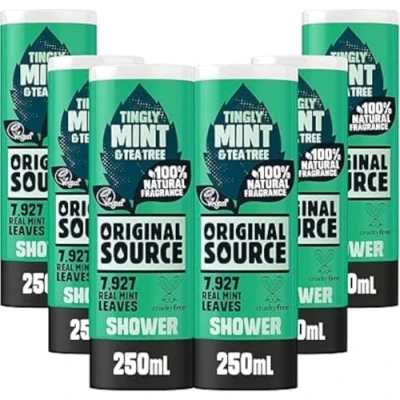 Image of Original Source Mint and Tea Tree Shower Gel, 100 Percent Natural Fragrance, Vegan, Cruelty Free, Paraben Bulk Buy, Pack of 6 x 250 ml
