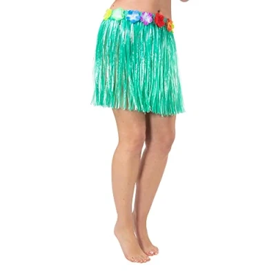 Image of Wicked Costumes Adult Hawaiian Grass Hula Skirt 40cm Length (Green)