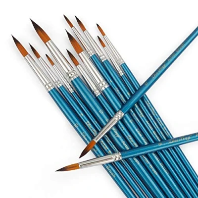 Image of STARVAST Paint Brushes, 12pcs Artist Brushes Set Fine Pointed for Acrylic Oil Watercolor Painting Pearl Blue