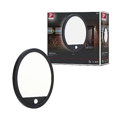 Image of Paulmann 94664 LED Outdoor Light Panel Lamina with Motion Sensor IP44 Round Including 1 x 14.5 W Warm White Black Plastic 3000 K
