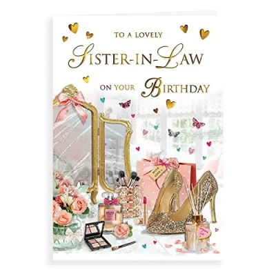 Image of Piccadilly Greetings Group Ltd Regal Publishing Traditional Birthday Card Sister In Law 9 x 6 inches,pinkwhiteyellowbrownbeige