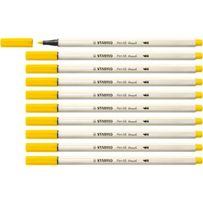 Image of Premium Fibre Tip Pen with brush STABILO 68 Pack of 10 Lemon Yellow