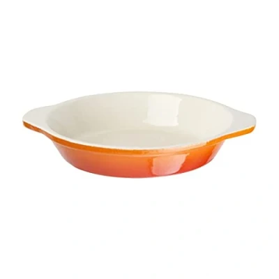 Image of Vogue Round Cast Iron Gratin Dish 400 ml/150(Dia)mm, Orange &amp; Cream, Enamelled Iron, Induction All Heat Source Compatible, GH316