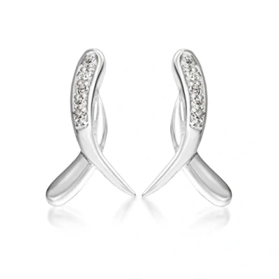 Image of Tuscany Silver Women&#039;s Sterling White Cubic Zirconia Ribbon Stud Earrings