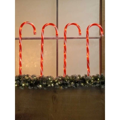Image of Festive Red and White Outdoor Candy Cane Christmas Stake Light 4 Pack