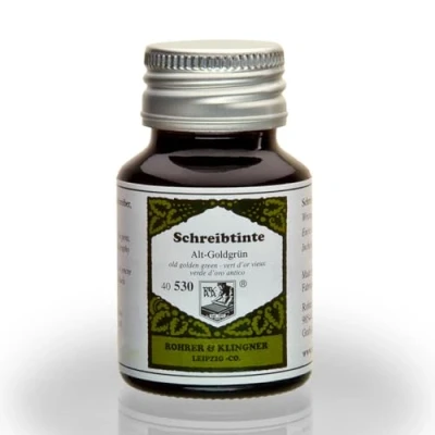 Image of Rohrer &amp; Klingner Writing Ink green Ink, old gold 50 ml glass bottle