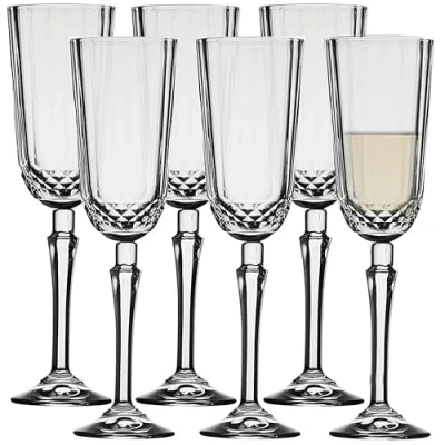 Image of Queensway Home &amp; Dining Champagne Flutes Prosecco Glasses Crystal Clear Design, Elegant for Celebrations 20cm Tall, 125ml, 6 Pcs