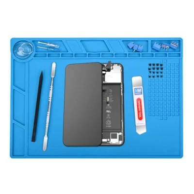 Image of MMOBIEL Soldering and Repair Mat Silicone 35 x 25 cm Heat Resistant up to 500C (932F) Workbench for Soldering, Cell Phone, Computer Electronics Blue