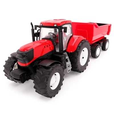Image of Toyland® 58cm (23&quot;) Red Tractor &amp; Trailer With Opening Doors Lifting 1:16 Scale Toy Farming Vehicles