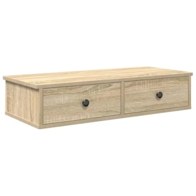 Image of vidaXL wall shelf with drawers sonoma oak floating cabinet engineered wood 80x31x17 cm moisture resistant