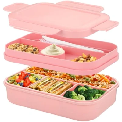 Image of Bento Box Lunch Boxes,2000ml for Adults Kids,Stackable Japanese Lunchbox with 8 Compartments,Leak Proof Meal Prep Container Cutlery Set,Microwave Dishwasher Safe (Pink)