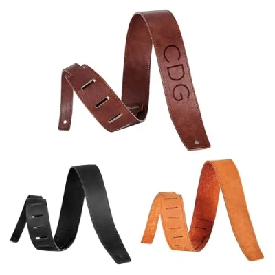 Image of Personalized Guitar Strap Leather, Handcrafted and Custom Leather Bass or Strap, Engraved Genuine Handmade Gifts for Lover Friends Men Women Kids (Black)