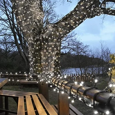 Image of Festive Lights ConnectPro Outdoor LED String Fairy Connectable IP65 Rubber Black Cable Wedding, Christmas, Garden, Commercial, Party (White w/Plug, 20m)