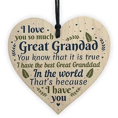 Image of RED OCEAN Great Grandad Ornament Wooden Heart Christmas Announcement Plaque Sign Birthday Keepsake
