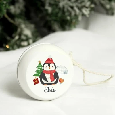 Image of Custom Personalised Christmas Penguin White Wooden Yoyo, Girls, Boys, any name
