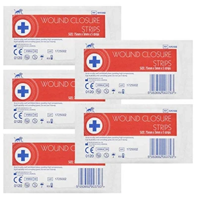 Image of Blue Lion 3mm x 75mm Sterile Wound Closure Skin Stitch Adhesive Strips Sutures 5 Pack (25 Strips)