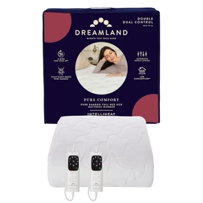 Image of Dreamland Double 100% Bamboo Electric Blanket, 2 Detachable controls, Fast Heating Underblanket, 6 Heat Settings, Hypoallergenic, Auto Safety Shut Off, 190x137cm, Heated Blanket for Bed