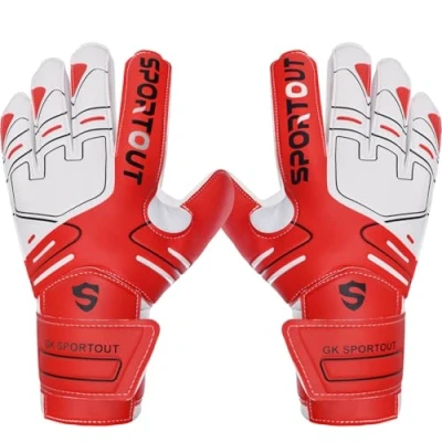 Image of SPORTOUT Youth Adult Goalie Goalkeeper Gloves,Strong Grip for The Toughest Saves, With Finger Spines to Give Protection Prevent Injuries (Red, 8)