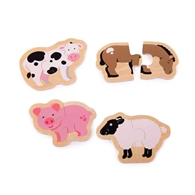 Image of Bigjigs Toys Wooden Two Piece Puzzles Farm Animals
