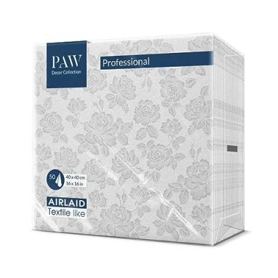 Image of PAW Napkins Made of airlaid Fabric Like (40 x 40 cm) I 50 Pieces Ideal for Wedding, Baptism, Communion, Birthday Ornament, Silver, Roses Color: Subtle (Silver)