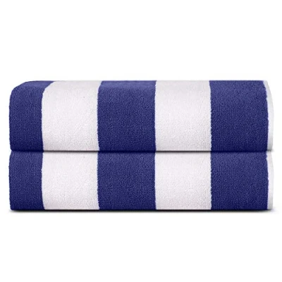 Image of Sweet Needle Beach Towels for Adults Pack of 2 Royal Blue White Cabana Striped Classic 100% Cotton Terry Ringspun Pool towel, Quick Dry, Super Absorbent Swimming large 76x152 cm