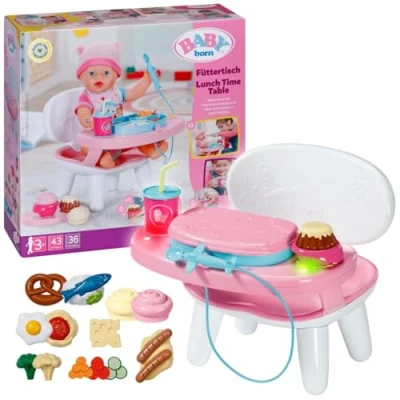 Image of BABY born Lunch Time Table with Interactive Light and Sound Functions, Over 10 Different Meal Drink Options For 43cm Dolls, Children Aged 3+, 837009 Zapf Creation