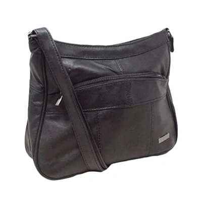 Image of Quenchy London Italian Leather Ladies Handbag Black Soft Shoulder Bag 7691