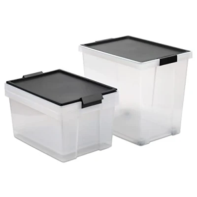 Image of TATAY Set of 3 Storage Boxes with Lid, 2 x 35L, 1 60L, Handles, Lid 100% recycled materials, BPA Free, Black. Measures 37 50,5 48,7 cm